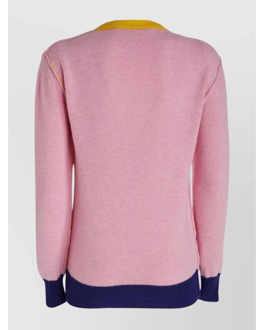Marni Pink Virgin Wool Logo-Embroidered Crew-Neck Jumper