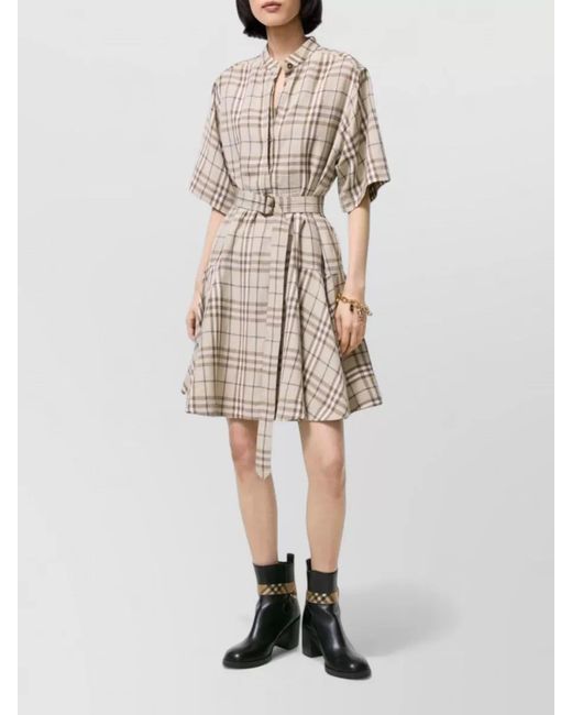 Burberry Natural Check Linen Blend Short Sleeve Dress