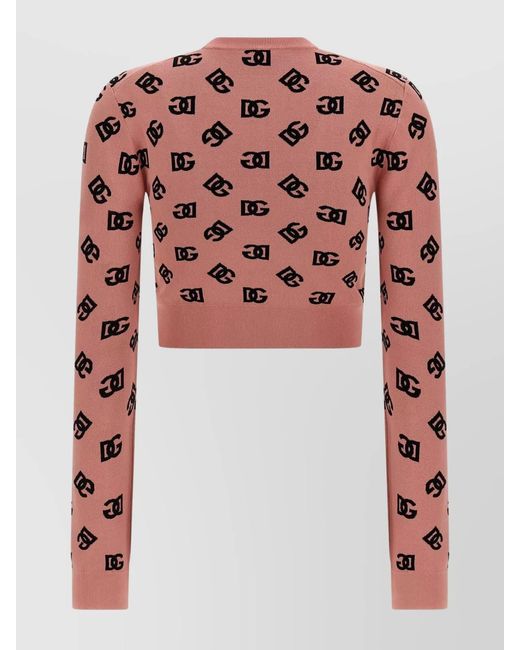 Dolce & Gabbana Pink Logo-Jacquard Cropped Jumper