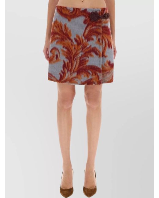 Etro Red Wool Wrap Skirt