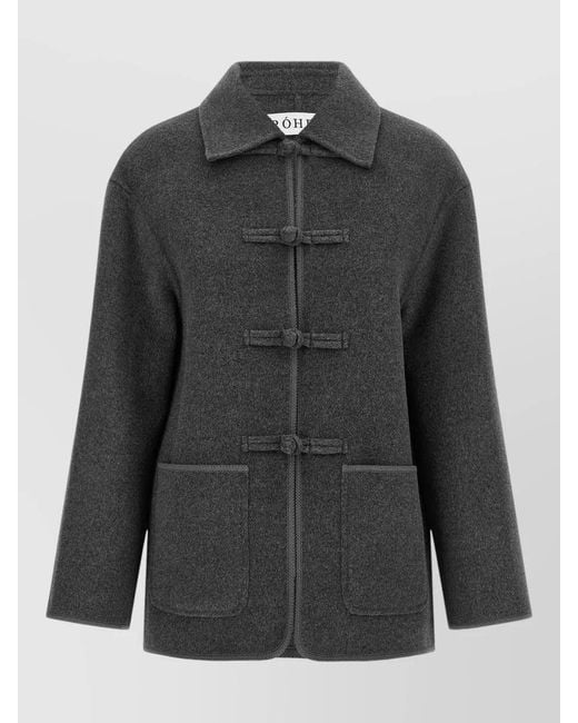 Rohe Black Pankou Coat Straight Cut Collared Design Pockets