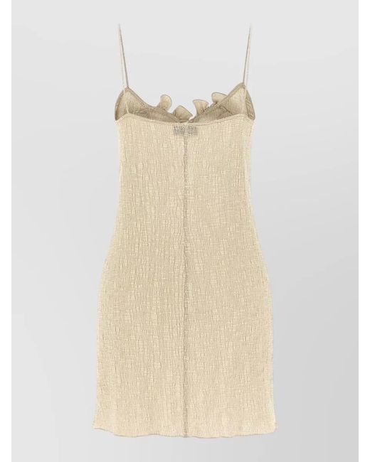 Magda Butrym Natural Dress 05 Spaghetti Straps Textured Ruffled Neckline