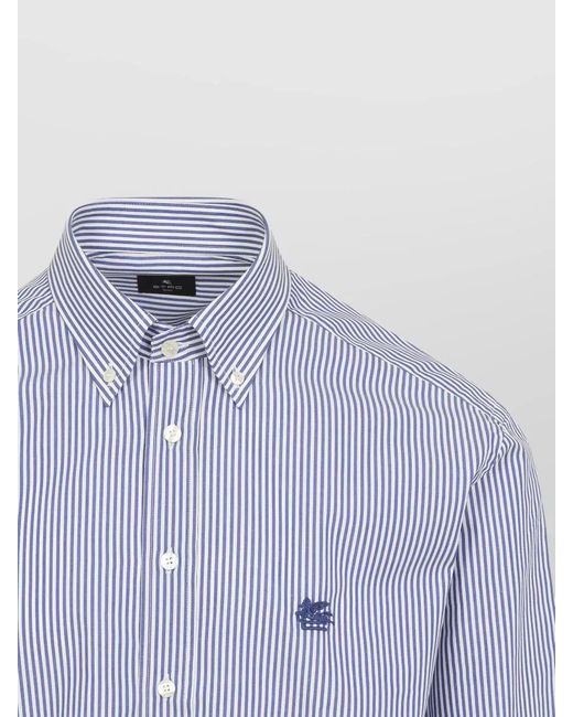 Etro Blue Striped Cotton Button-Down Shirt for men