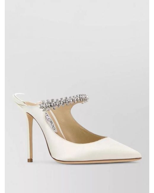 Jimmy Choo White Bing Satin Mules Pointed Toe Stiletto