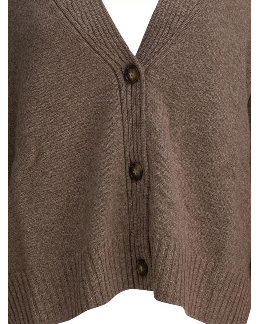 Loulou de Saison Brown Knit Top Long Sleeves V Neckline