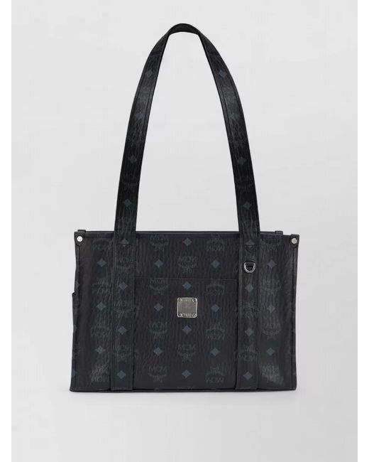 MCM Black Aren Tote Bag Coated Cotton Monogram