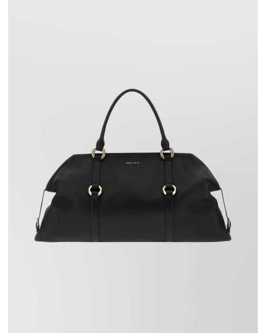 McQueen Black Leather Shoulder Bag for men