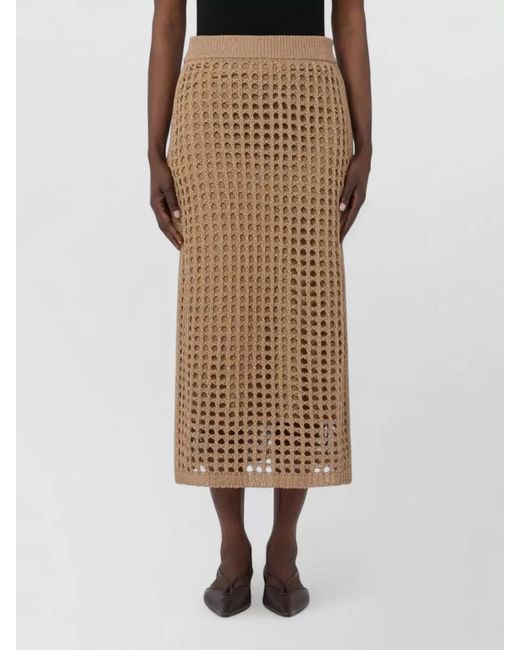 Max Mara Natural Crochet Cotton Midi Skirt Ribbed Waist