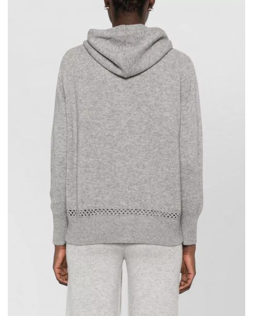 ERMANNO FIRENZE Gray Cashmere-Blend Floral-Embroidered Pointelle-Knit Hoodie