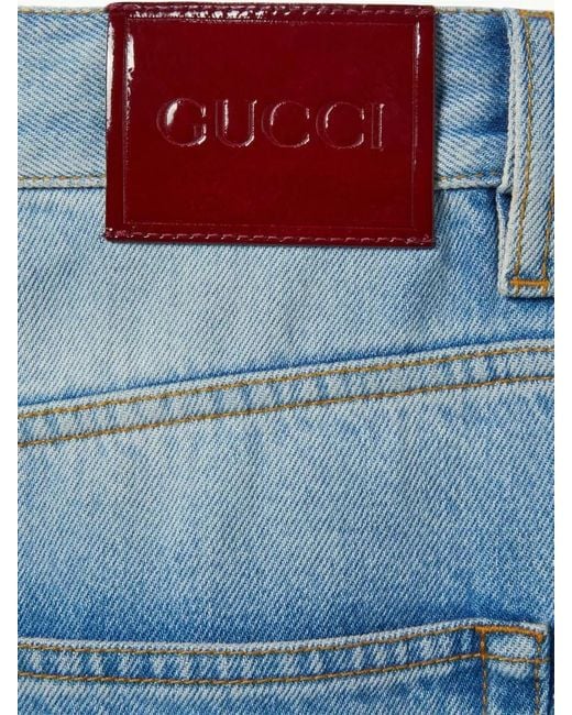 Gucci Blue Mid Rise Flare Trousers Belt Loop Design