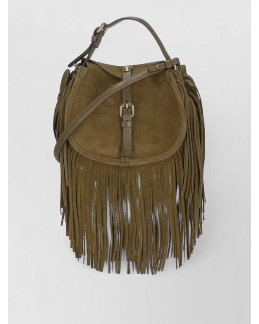 Etro Green Suede Shoulder Bag Fringe Strap Handle