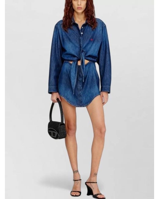 DIESEL Blue Cotton Tie-Front Mini Dress