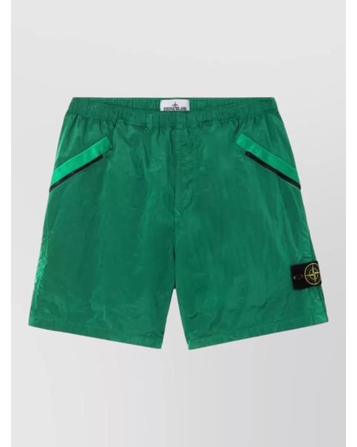 Stone Island Green Nylon Shorts Comfort Fit Side And Back Pockets for men