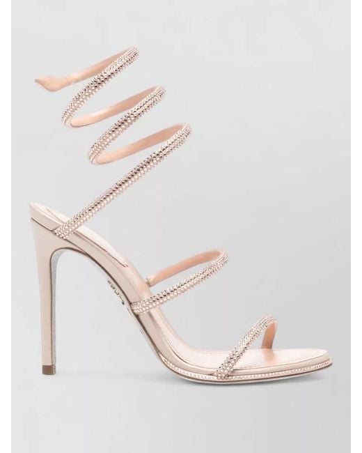 Rene Caovilla Natural Leather Crystal-Embellished Wrap-Around Heel Sandals