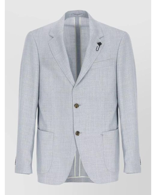 Lardini Blue Wool Blazer Notch Lapel Chest Pocket for men