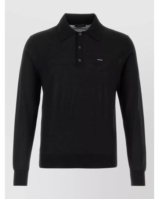Prada Black Virgin Wool Polo Shirt for men