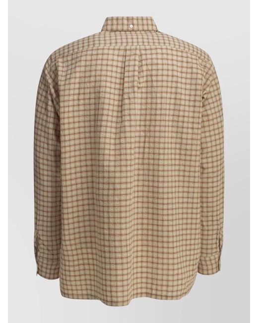 Beams Plus Natural Checked Button Down Shirt Front Pocket for men