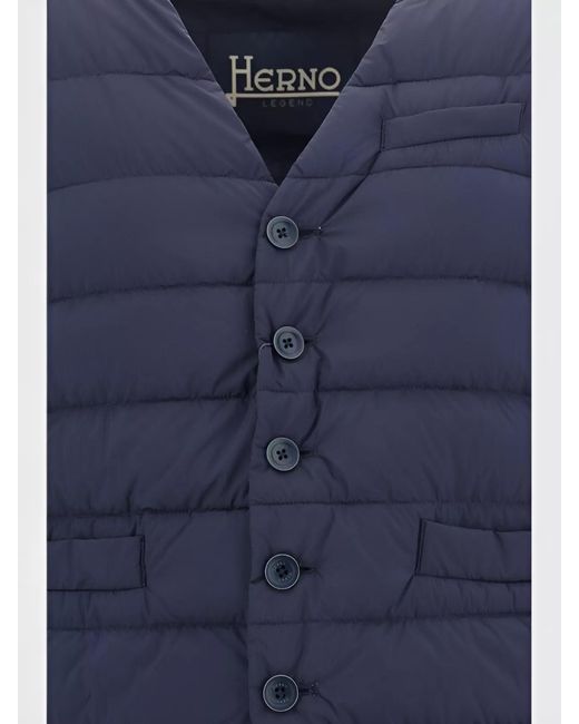Herno Blue Down Quilted V-Neck Sleeveless Vest for men