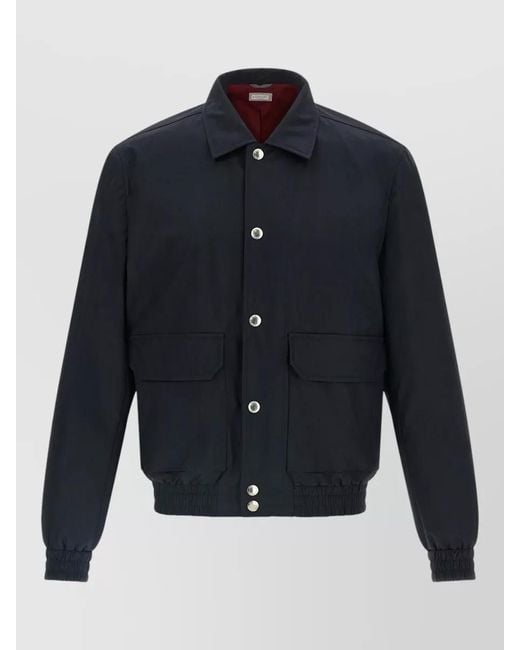 Brunello Cucinelli Blue Membrane Canvas Jacket Collared Design Pockets for men