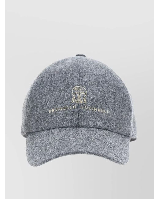 Brunello Cucinelli Gray Embroidered Logo Cap Curved Brim for men