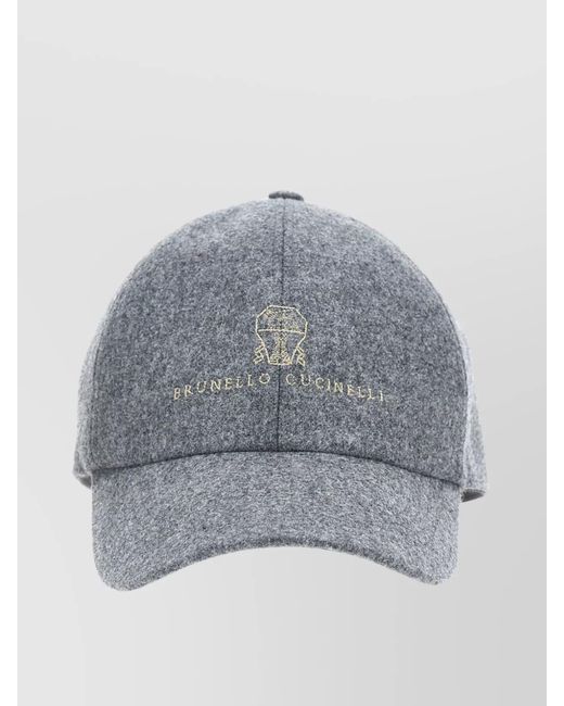 Brunello Cucinelli Gray Embroidered Logo Cap Curved Brim for men