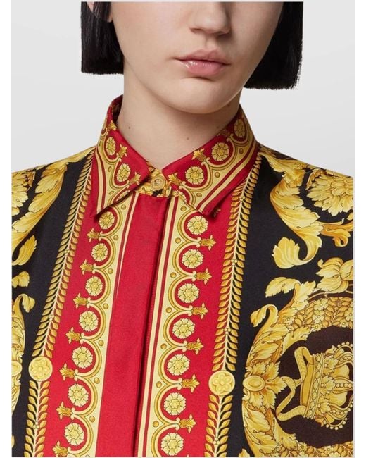 Versace Multicolor Silk Long-Sleeve Baroque-Print Shirt