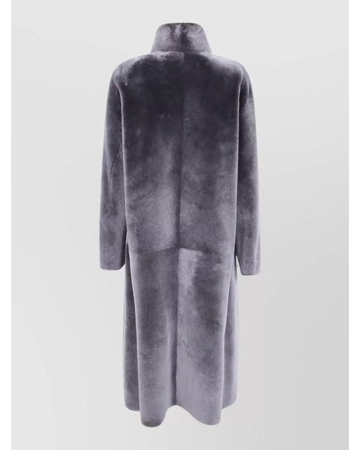 Giorgio Armani Blue Shearling Long Trench Coat