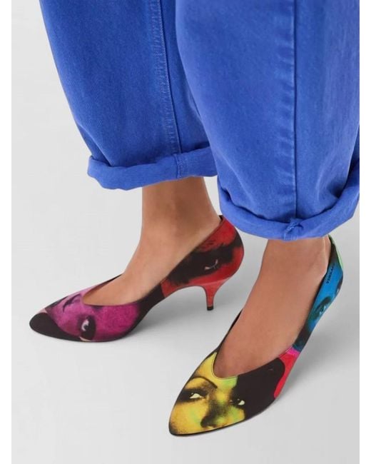 Versace Red Pumps Face Print Pointed Toe Kitten Heel