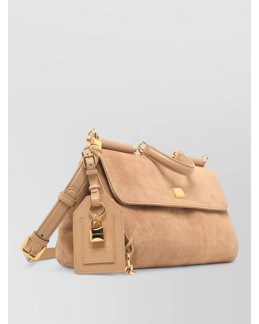 Dolce & Gabbana Natural My Sicily Medium Leather Shoulder Bag