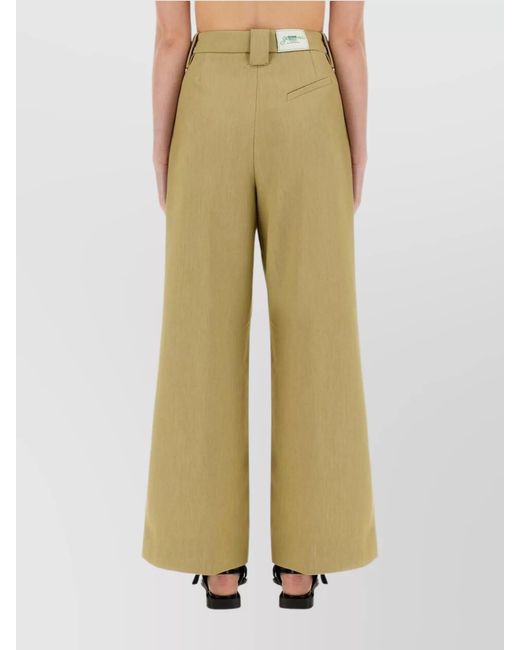 Ganni Natural Wool Mid-Rise Wide-Leg Trousers