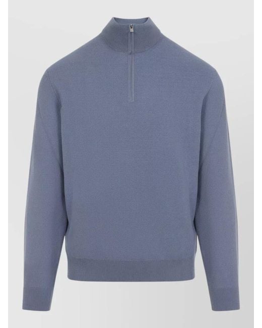 Ralph Lauren Blue Wool Ribbed Half-Zip Jumper for men