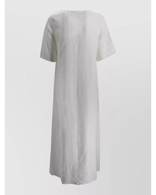 Whyci Gray Linen V-Neck Short-Sleeve Maxi Dress