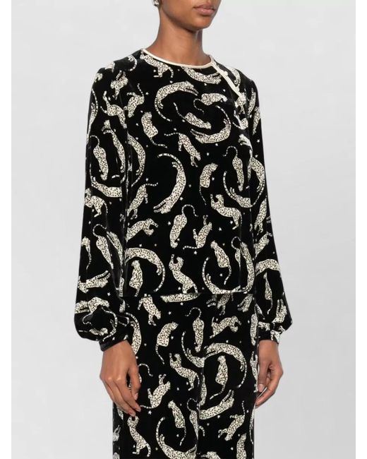 Forte_forte Black Velvet Printed Blouse