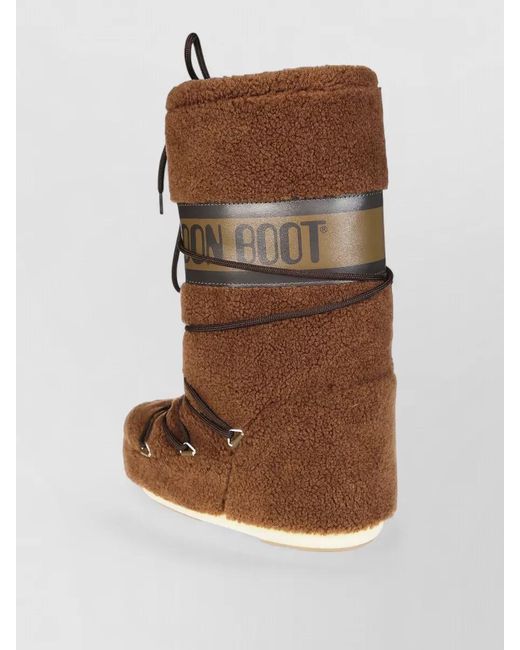 Moon Boot Brown Faux Fur Boots Flat Sole Round Toe