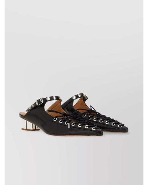 Ganni Black Lace-Up Block Heel Mules