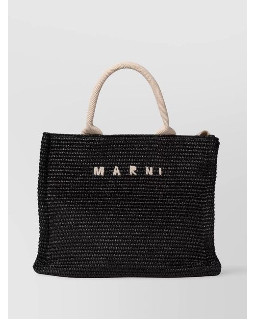 Marni Black Tropicalia Raffia-Effect Tote Bag