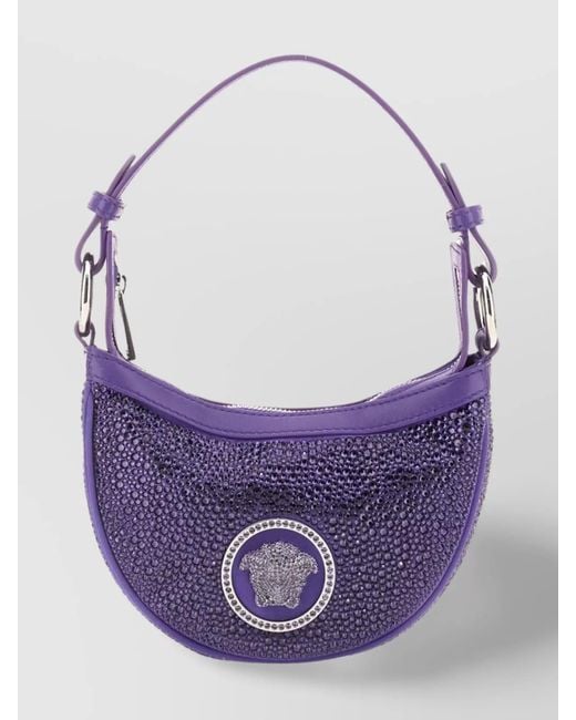 Versace Purple Mini Crystal-Embellished Satin Shoulder Bag