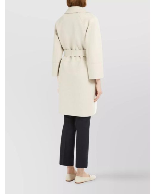 Max Mara White Wool Belted Single Breasted Coat