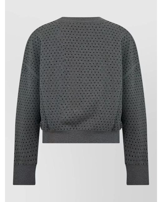 Pinko Gray Cropped Sweatshirt Round Neck Studded Texture