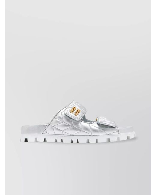 Miu Miu Gray Quilted Double Strap Sandals