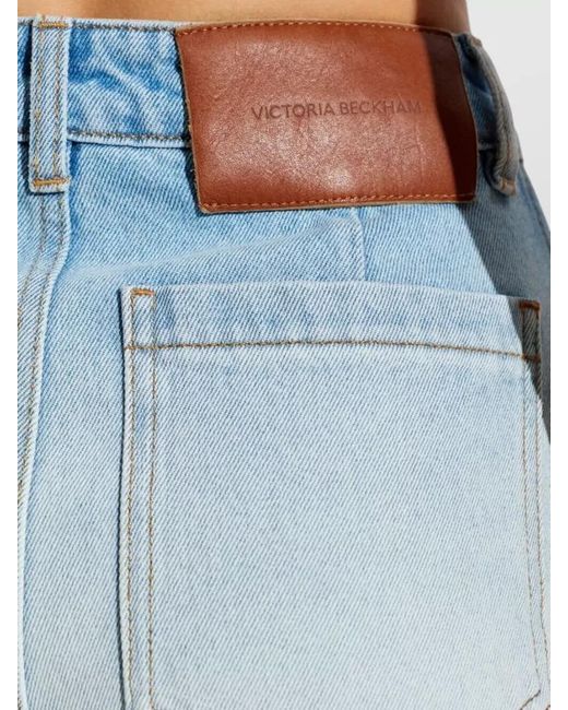 Victoria Beckham Blue Denim Regular-Fit Wide-Leg Jeans
