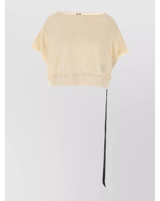 Rick Owens White 'Drawstring Patch Ribbed Round Sleeve Top'