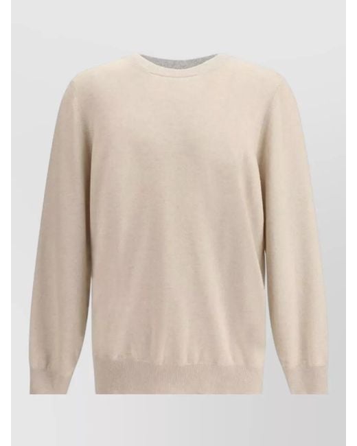Brunello Cucinelli Natural Cashmere Long-Sleeve Crew-Neck Sweater for men