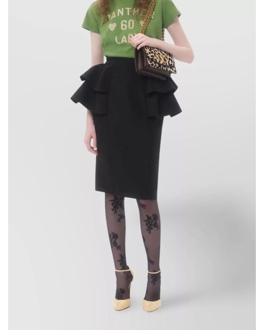 Valentino Garavani Black Silk Blend Ruffled Midi Skirt