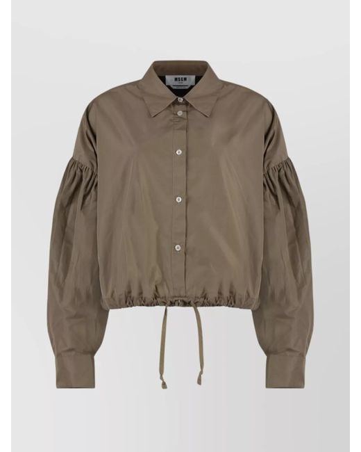 MSGM Brown Taffeta Balloon Sleeve Shirt