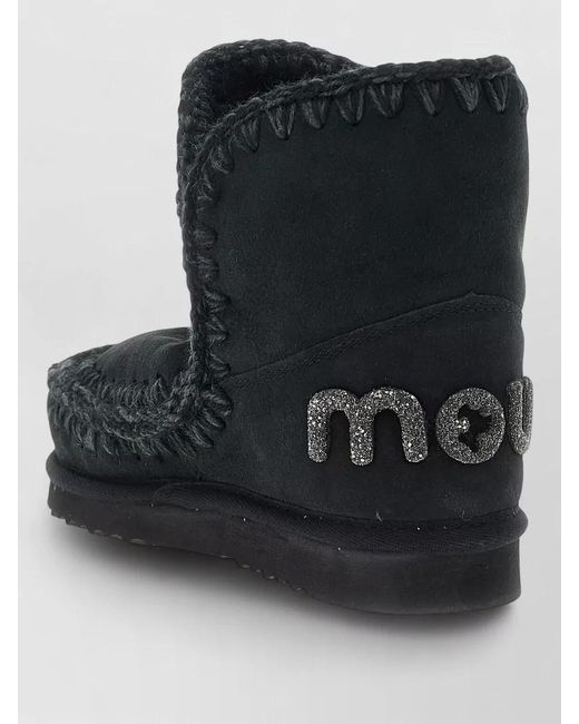Mou Black Ankle Boots Glitter Logo Flat Sole