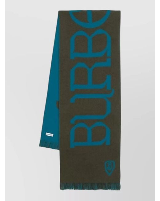 Burberry Green Heraldry Wool Scarf Reversible Fringed
