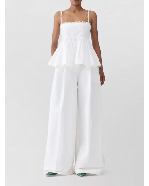 Jacquemus White Peplum Top Ruffled Hem Spaghetti Straps Square Neck