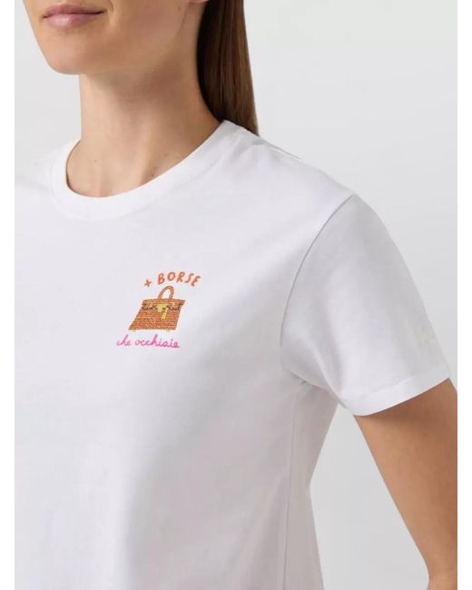 Mc2 Saint Barth White Emilie T Shirt Rhinestone Embroidery Detail