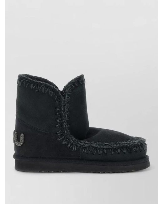 Mou Black Ankle Boots Glitter Logo Flat Sole